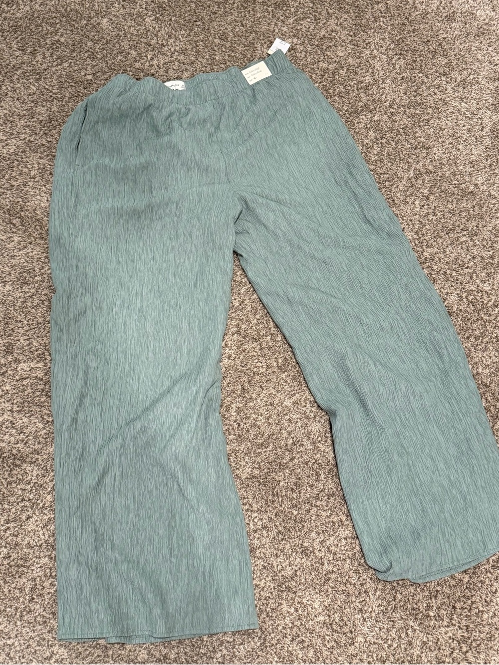 Abercrombie & Fitch Sage Green Crinkled Wide-Leg Pants